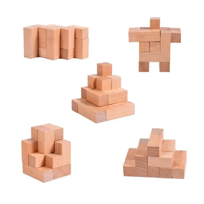 Desk Novalty Wooden Soma Cube Puzzle Mind Box Brain Teaser Game for Adults Kids