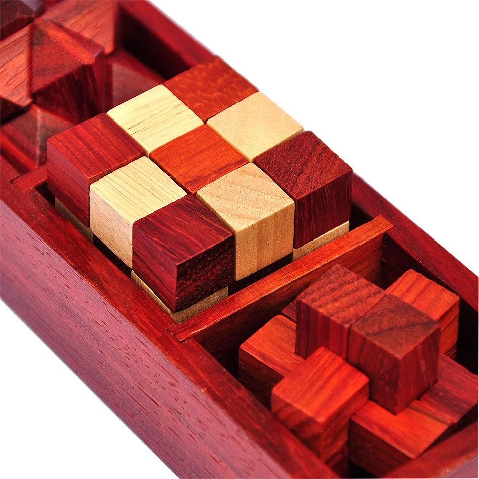 3PCS per Set Vintage Style Wood Box Packed Wooden Brain Teaser Puzzles Game Toys for Adults Kids