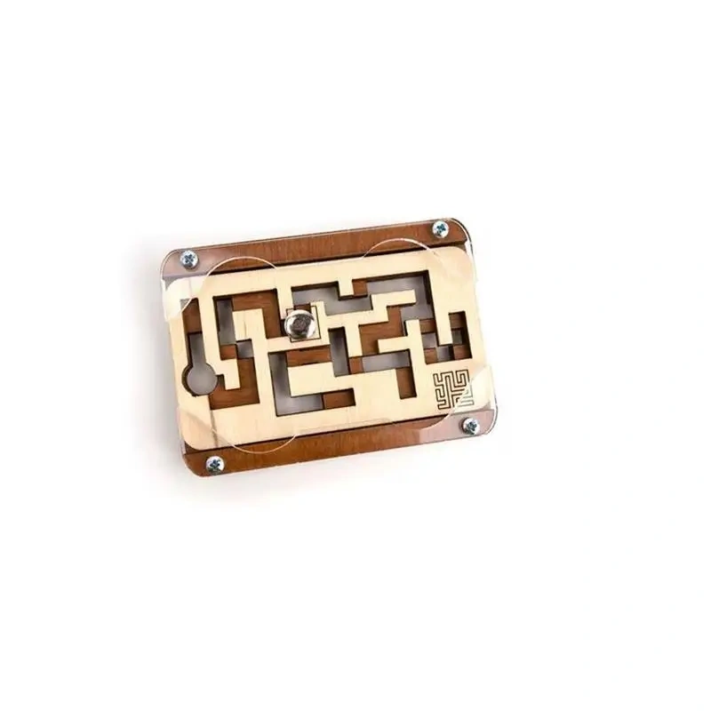 Challenging Portable Two Keys Wooden Sliding Maze Brain Teaser Puzzles Game for Adults