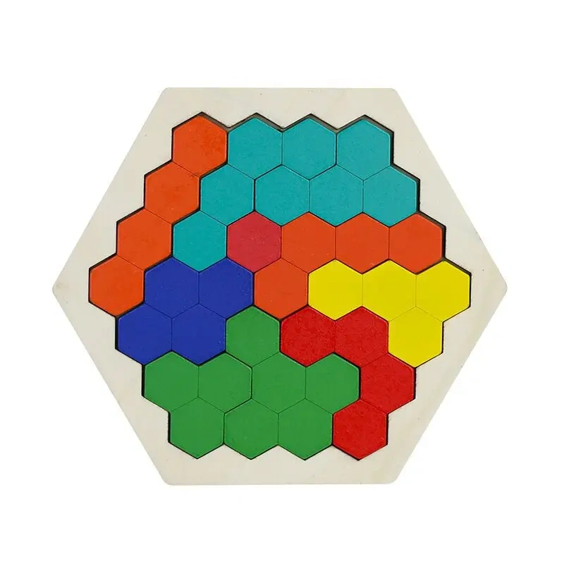 Honeycomb Shaped Intelligence Wooden Board Tangram Puzzles Brain Teasers for Kids