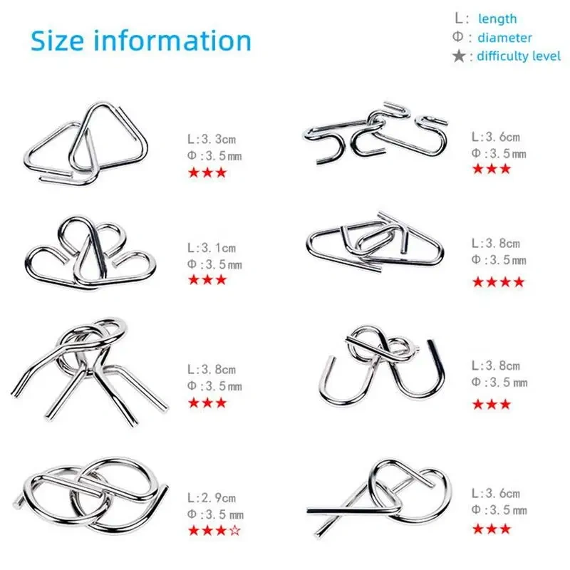 9PCS/Set Metal Puzzle Wire Brain Teaser Game for Children Adults