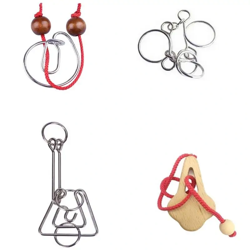 Classic Metal Brain Teasers Lock Ring Puzzle Magic Wire Rope Puzzles Game for Adults Kids