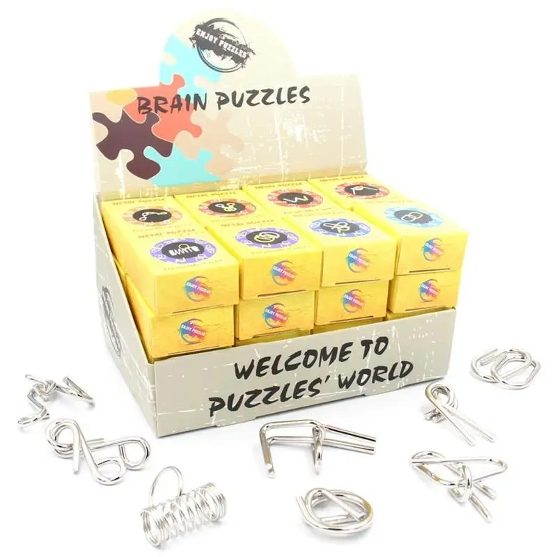 Set of 32PCS Display Box Educational Magic Metal Wire Entanglement Brain Teasers Puzzles Game with Solution for Adults Kids