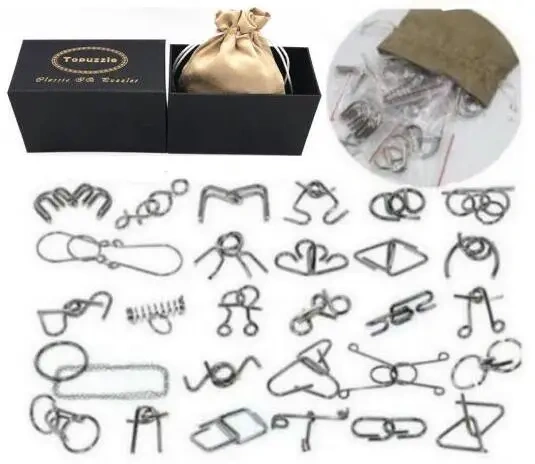 28/32/36PCS per Set Metal Puzzle Mind Brain Teaser Magic Wire Baffling Puzzles Game for Children Adults Kids