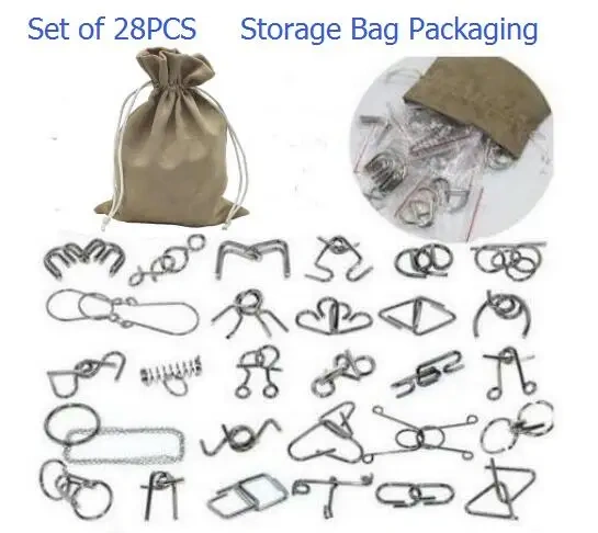 28/32/36PCS per Set Metal Puzzle Mind Brain Teaser Magic Wire Baffling Puzzles Game for Children Adults Kids