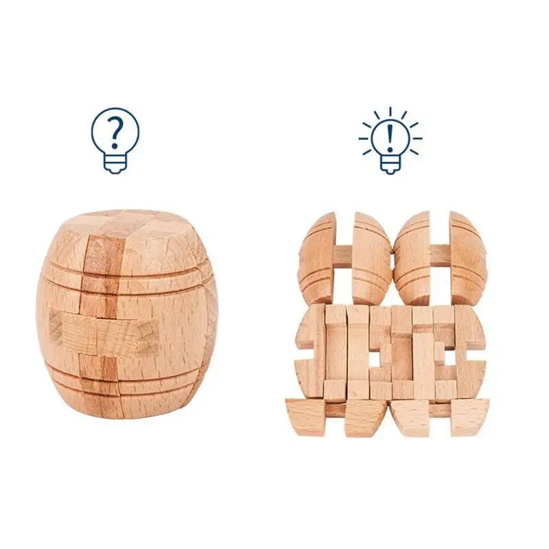 Classic Barrel-shaped Wooden Interlocking Burr Puzzles Game for Adults Children