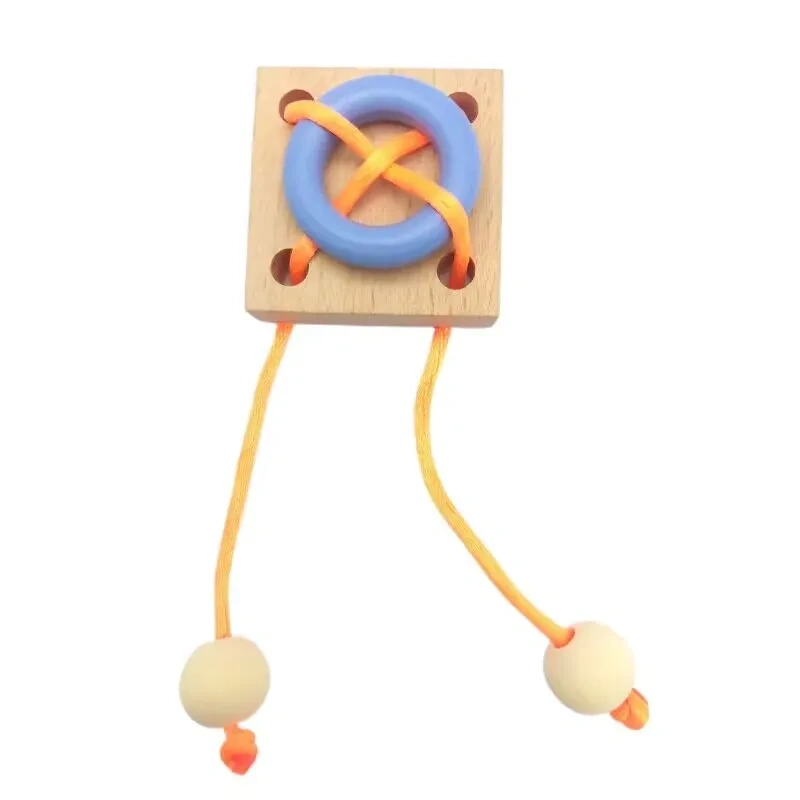 Classic Wooden Rope Puzzle Metal Brain Teasers Loop Magic Puzzles Game for Adults Kids