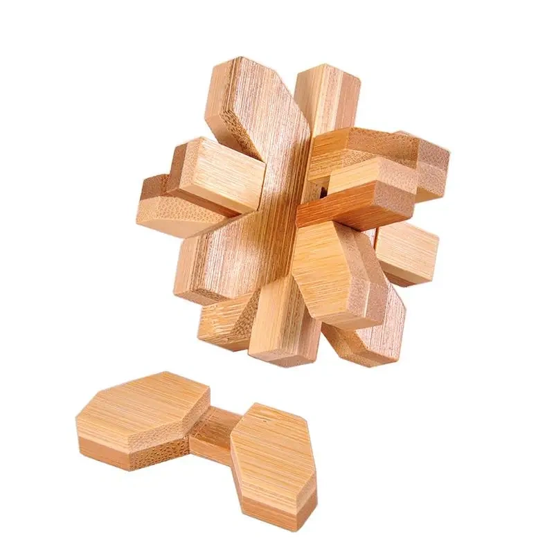 Classic Bamboo Brain Teasers Interlocking Puzzle Game for Adults Kids Size 7.5cm