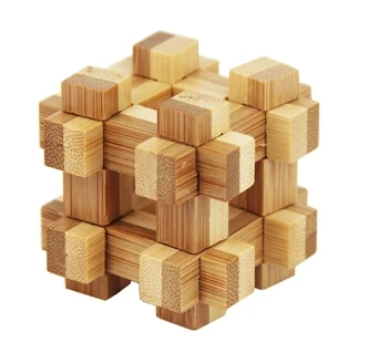Mini Bamboo Burr Puzzle Brain Teaser Game for Adults Children Size 4.5CM
