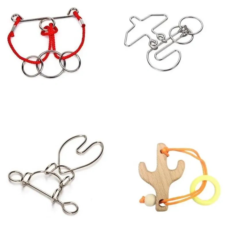 Classic Metal Brain Teasers Lock Ring Puzzle Magic Wire Rope Puzzles Game for Adults Kids