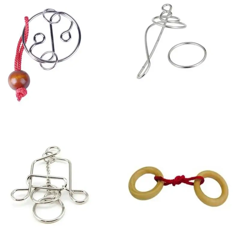 Classic Metal Brain Teasers Lock Ring Puzzle Magic Wire Rope Puzzles Game for Adults Kids