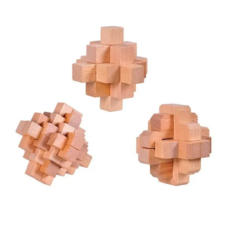 3PCS/Set Classic 3D Wooden Puzzles Interlocking Burr Brain Teasers Game for Adults Children Kids