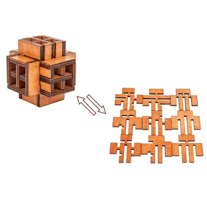 3PCS/Set 3D Wooden Interlocking Burr Puzzles Brain Teasers Game Toys for Adults Children