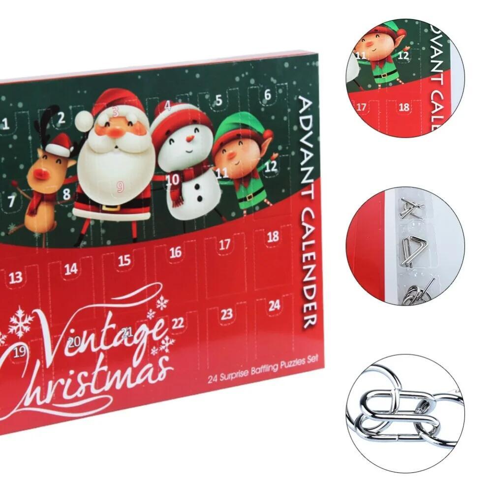 24PCS/Set Advent Calendar Christmas Gift Countdown Metal Wire Puzzle Plastic Burr Beads Brain Teasers Puzzles Gift for Children