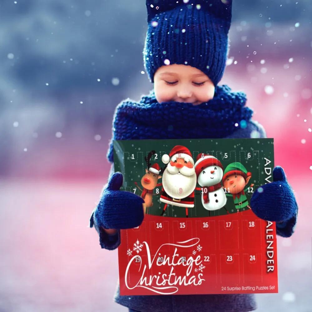 24PCS/Set Advent Calendar Christmas Gift Countdown Metal Wire Puzzle Plastic Burr Beads Brain Teasers Puzzles Gift for Children