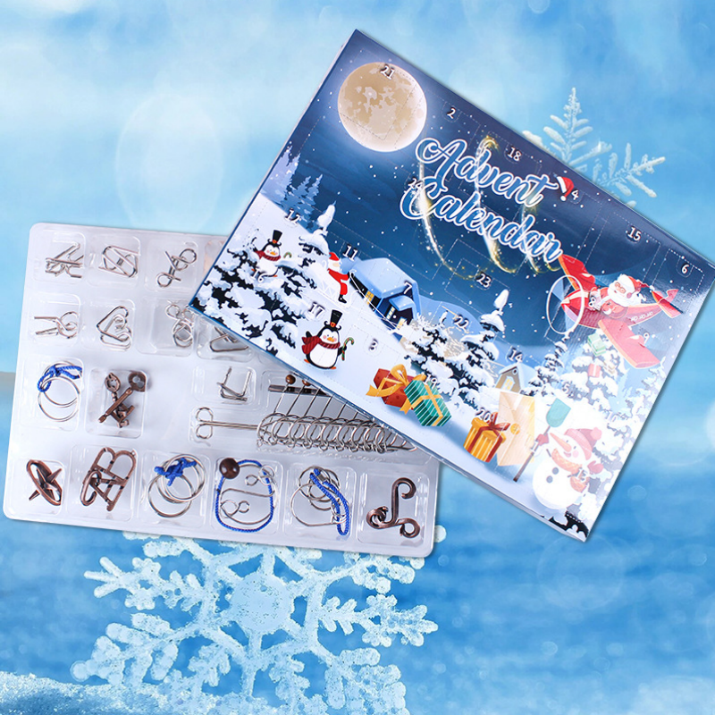 24PCS/Set Advent Calendar Christmas Gift Countdown Metal Wire Puzzle Plastic Burr Beads Brain Teasers Puzzles Gift for Children