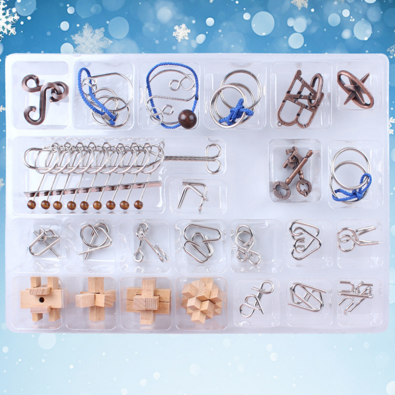 24PCS/Set Advent Calendar Christmas Gift Countdown Metal Wire Puzzle Plastic Burr Beads Brain Teasers Puzzles Gift for Children