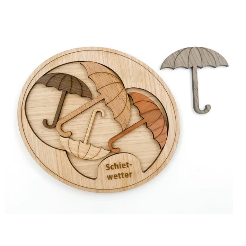 Schietwetter Wooden Brain Teaser | Fit 5 Umbrellas into the Frame – A Great IQ Puzzle