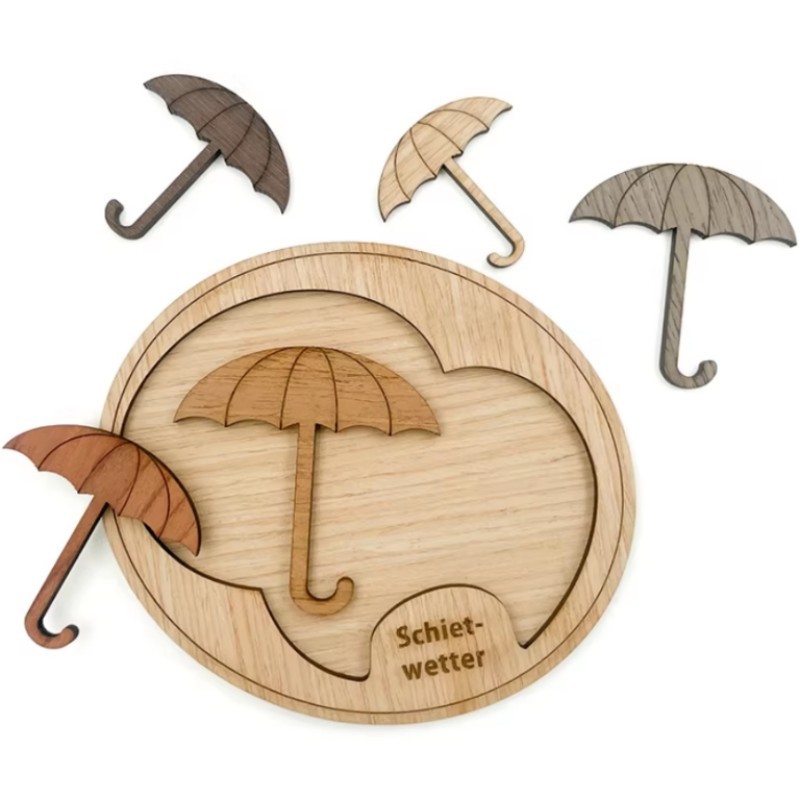 Schietwetter Wooden Brain Teaser | Fit 5 Umbrellas into the Frame – A Great IQ Puzzle
