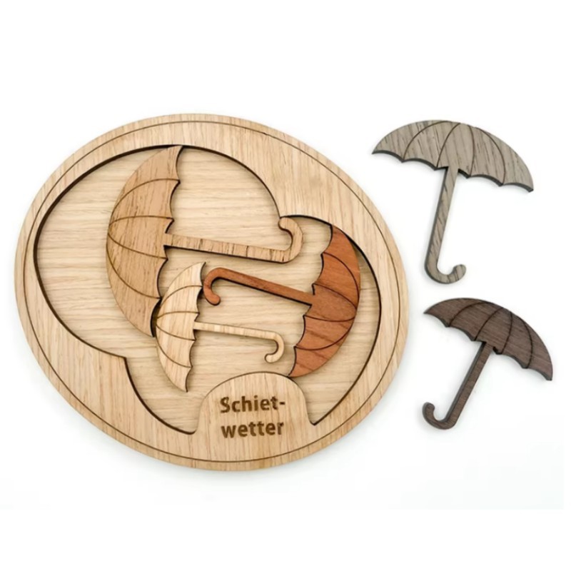 Schietwetter Wooden Brain Teaser | Fit 5 Umbrellas into the Frame – A Great IQ Puzzle