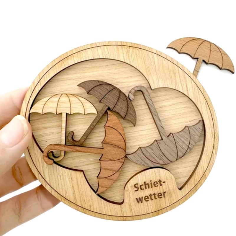 Schietwetter Wooden Brain Teaser | Fit 5 Umbrellas into the Frame – A Great IQ Puzzle