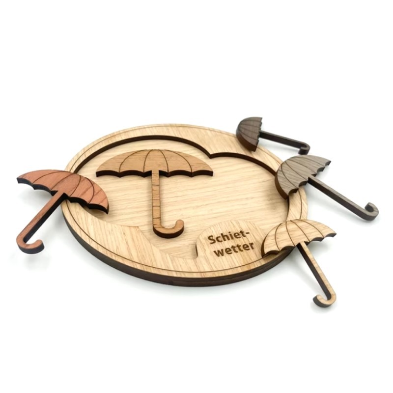 Schietwetter Wooden Brain Teaser | Fit 5 Umbrellas into the Frame – A Great IQ Puzzle