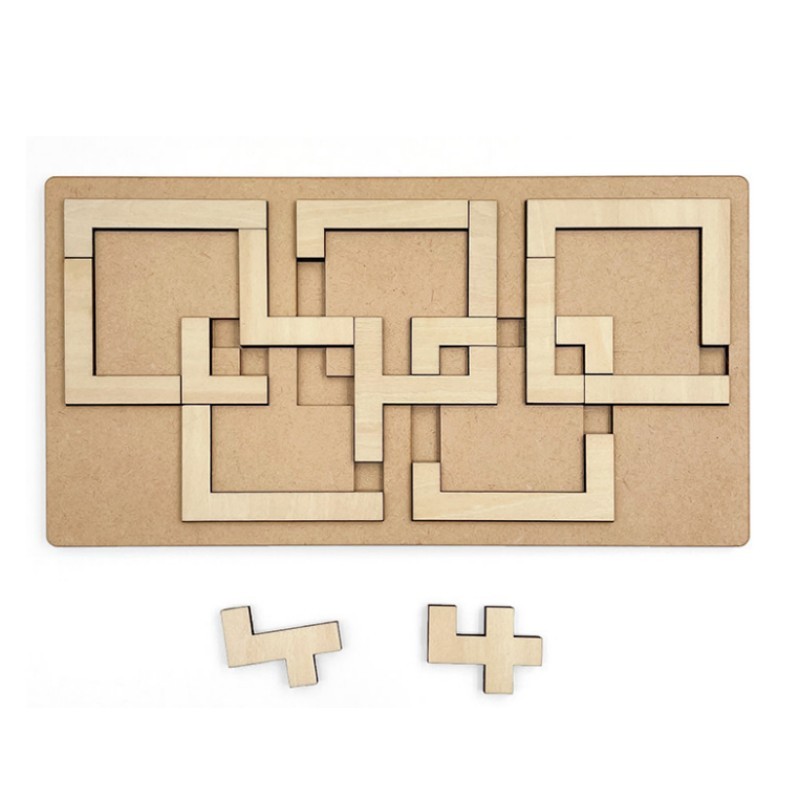 Olympic Squares Packing Puzzle | Logic Brain Teaser Wooden Tray Game, Unique Intersecting Square Challenge, Gift for Puzzle Lovers