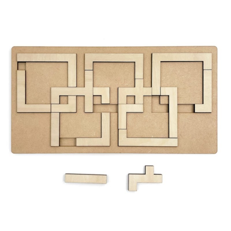 Olympic Squares Packing Puzzle | Logic Brain Teaser Wooden Tray Game, Unique Intersecting Square Challenge, Gift for Puzzle Lovers