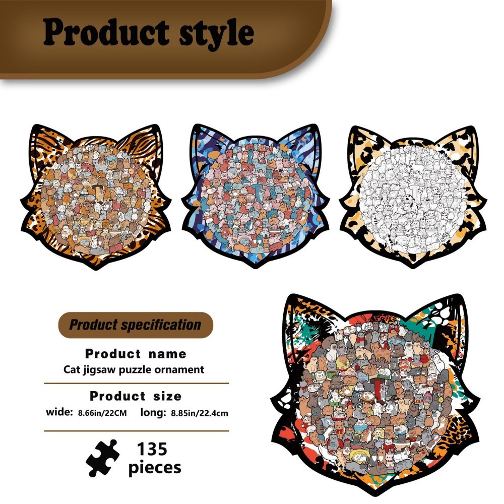 Wooden Cat Jigsaw Puzzle – Irregular Animal-Shaped Puzzle, Stress Relief & Brain Teaser for Adults and Kid