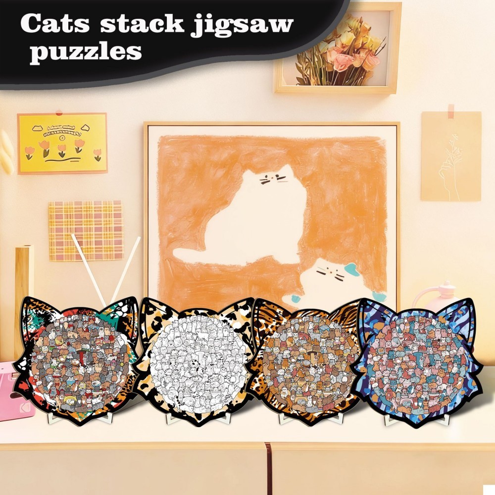 Wooden Cat Jigsaw Puzzle – Irregular Animal-Shaped Puzzle, Stress Relief & Brain Teaser for Adults and Kid