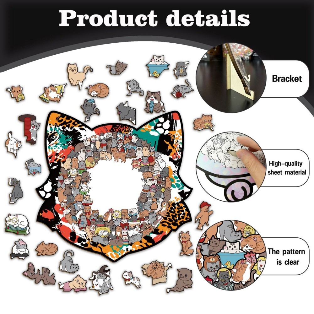 Wooden Cat Jigsaw Puzzle – Irregular Animal-Shaped Puzzle, Stress Relief & Brain Teaser for Adults and Kid
