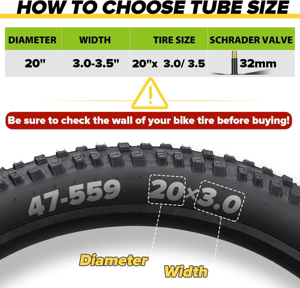 2 Pack 20/26x3 Fat Tire Bike Inner Tubes, 20/26 X 3.0/3.50 AV Schrader Valve with 2 Tire Levers, Inner Tube Compatible with 20/26X3.0 20/26 X 3.5 for Road/Mountain/E Bike by Hydencamm (2 of One Size)