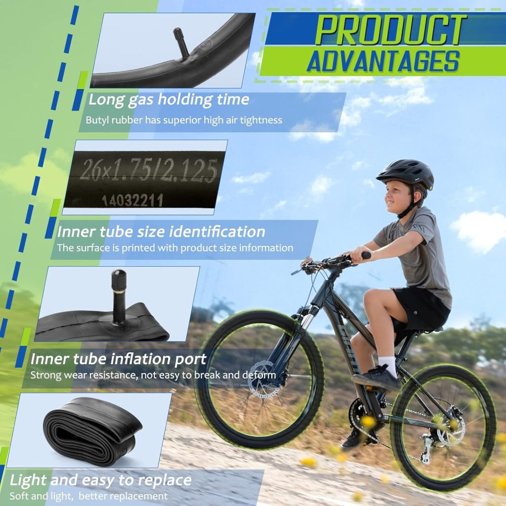 4 Pack 16"/ 20"/ 24"/ 26" x1.75/1.95/2.10/2.125 Bike Tubes with 2 Tire Levers, Bicycle Inner Tube Schrader Valve, Bike Inner Tube for Road/MTB/Kids Bike by Hydencamm (4 of One Size)