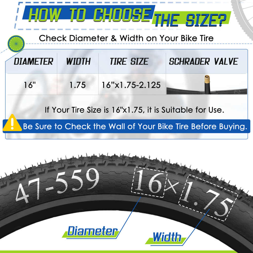 2 Pack 16"/ 20"/ 24"/ 26" x1.75/1.95/2.10/2.125 Bicycle Tube with 2 Tire Levers, Bicycle Tube with 32mm Schrader Valve, Butyl Rubber Inner Tube for Road/MTB/Kids Bike by Hydencamm(2 of One Size)