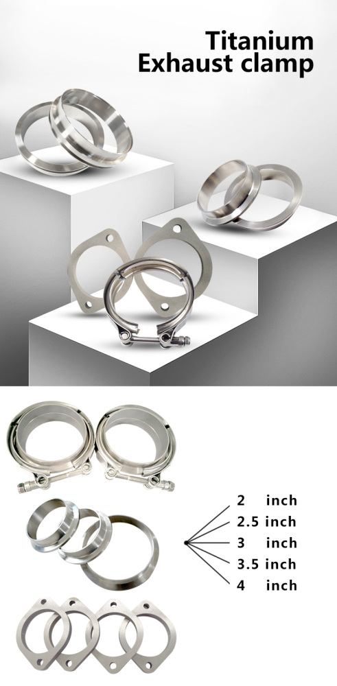 Titanium Customizable 2~5inch Standard Type Spring Clamp Titanium V-Band Flange with Quick Release Clamp V-type Flange Kit for Cars Downpipe