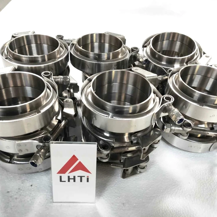High quality 2.5inch 3inch 3.5 inch 4 inch gr2 titanium v band clamp set with flange for exhaust system