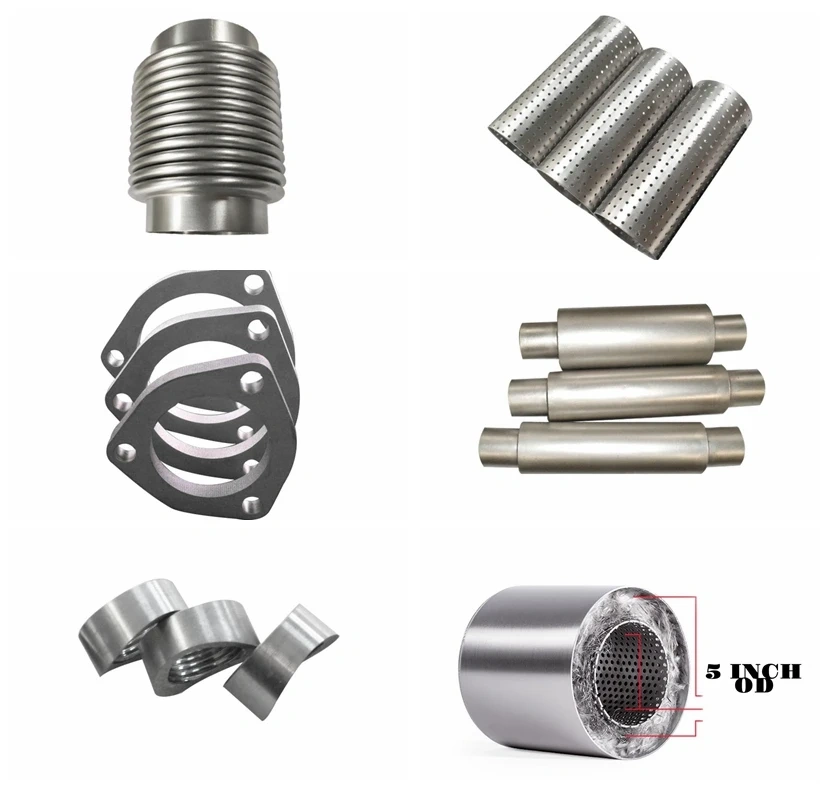 Titanium Muffler Exhaust With Perforated Pipe And Stuffing Steel Wool For Racing Car