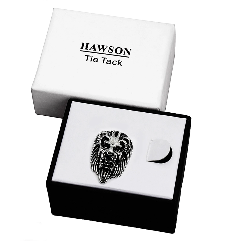 Men's Tie Tack Lion Head Animal Pattern Men Necktie Accessory- HAWSON