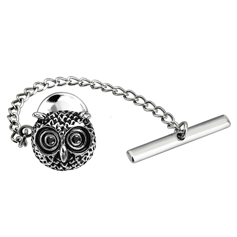 Men's Tie Tack Owl Head Pattern Men Necktie Accessory- HAWSON