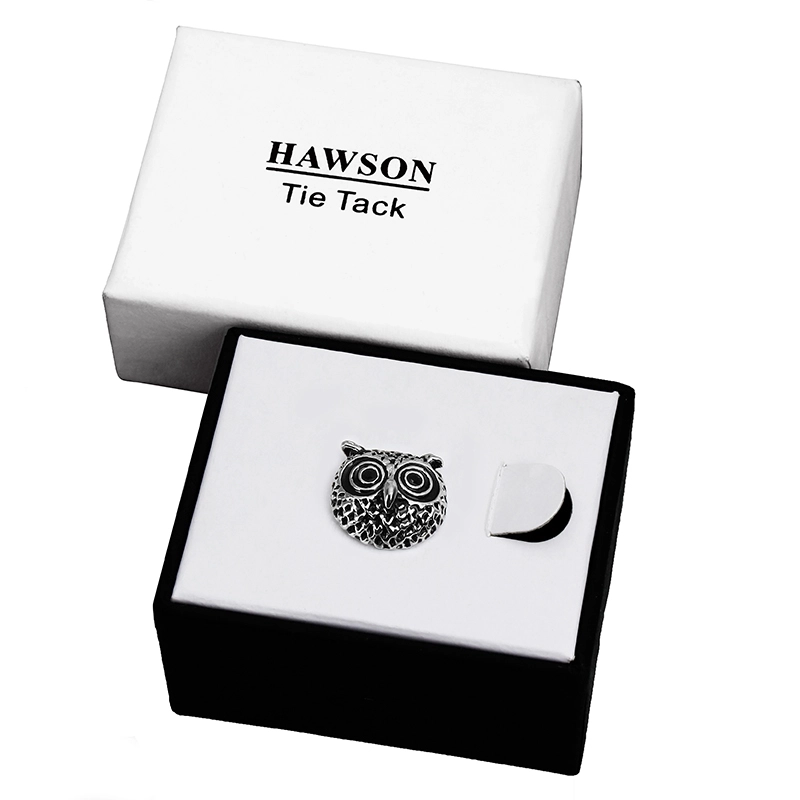 Men's Tie Tack Owl Head Pattern Men Necktie Accessory- HAWSON