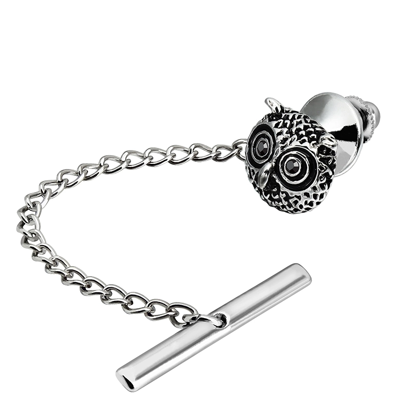 Men's Tie Tack Owl Head Pattern Men Necktie Accessory- HAWSON