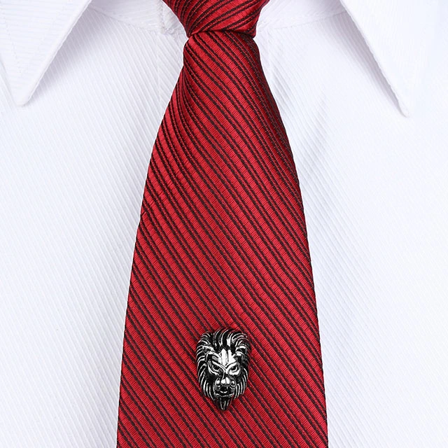 Men's Tie Tack Lion Head Animal Pattern Men Necktie Accessory- HAWSON