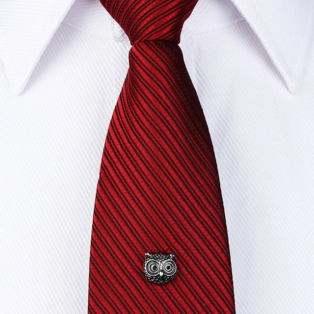 Men's Tie Tack Owl Head Pattern Men Necktie Accessory- HAWSON