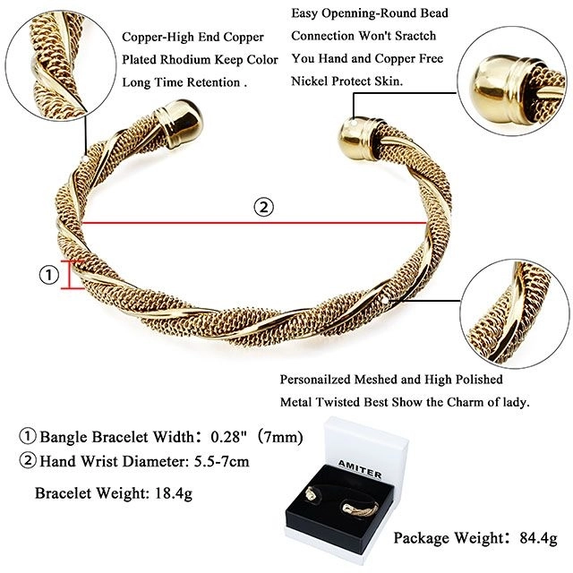 High end copper plated rhodium gold rope bracelet for women
