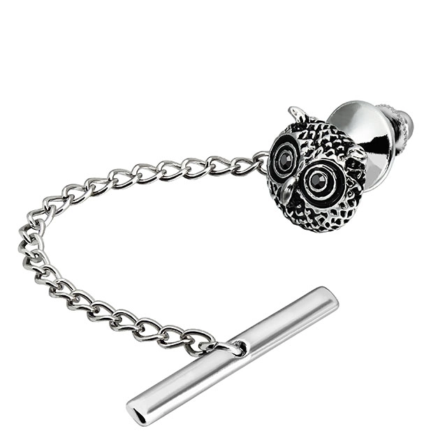 Men's Tie Tack Owl Head Pattern Men Necktie Accessory- HAWSON