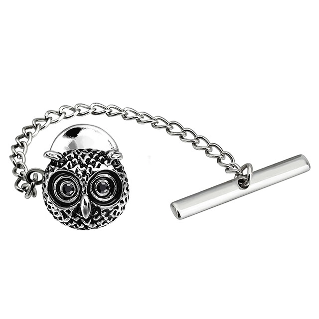Men's Tie Tack Owl Head Pattern Men Necktie Accessory- HAWSON