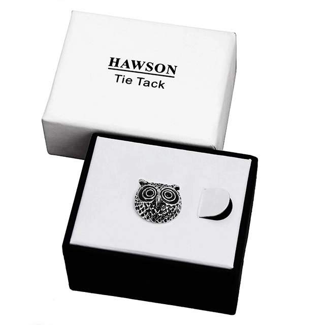 Men's Tie Tack Owl Head Pattern Men Necktie Accessory- HAWSON