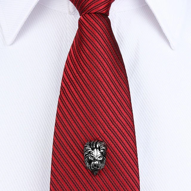 Men's Tie Tack Lion Head Animal Pattern Men Necktie Accessory- HAWSON