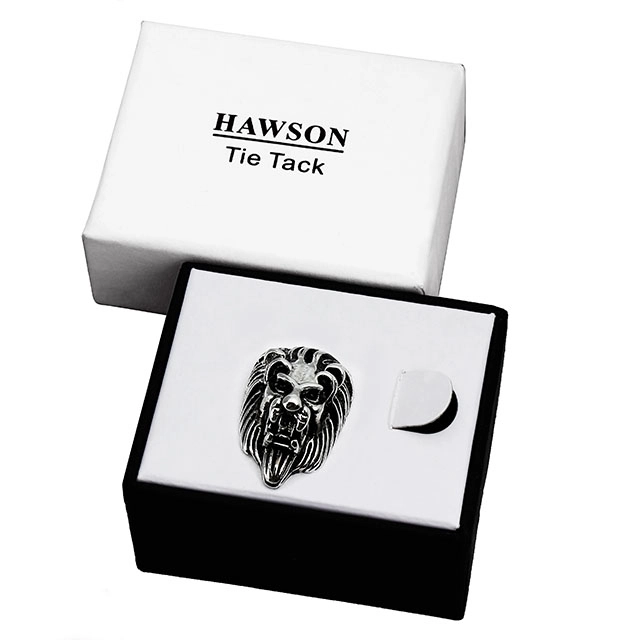 Men's Tie Tack Lion Head Animal Pattern Men Necktie Accessory- HAWSON