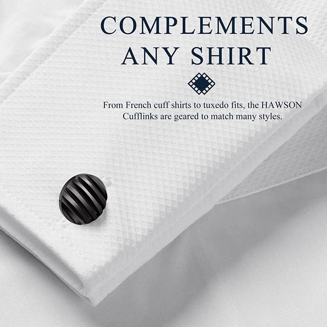 2+6  Black Cufflinks & Studs Set for Tuxedo Shirts